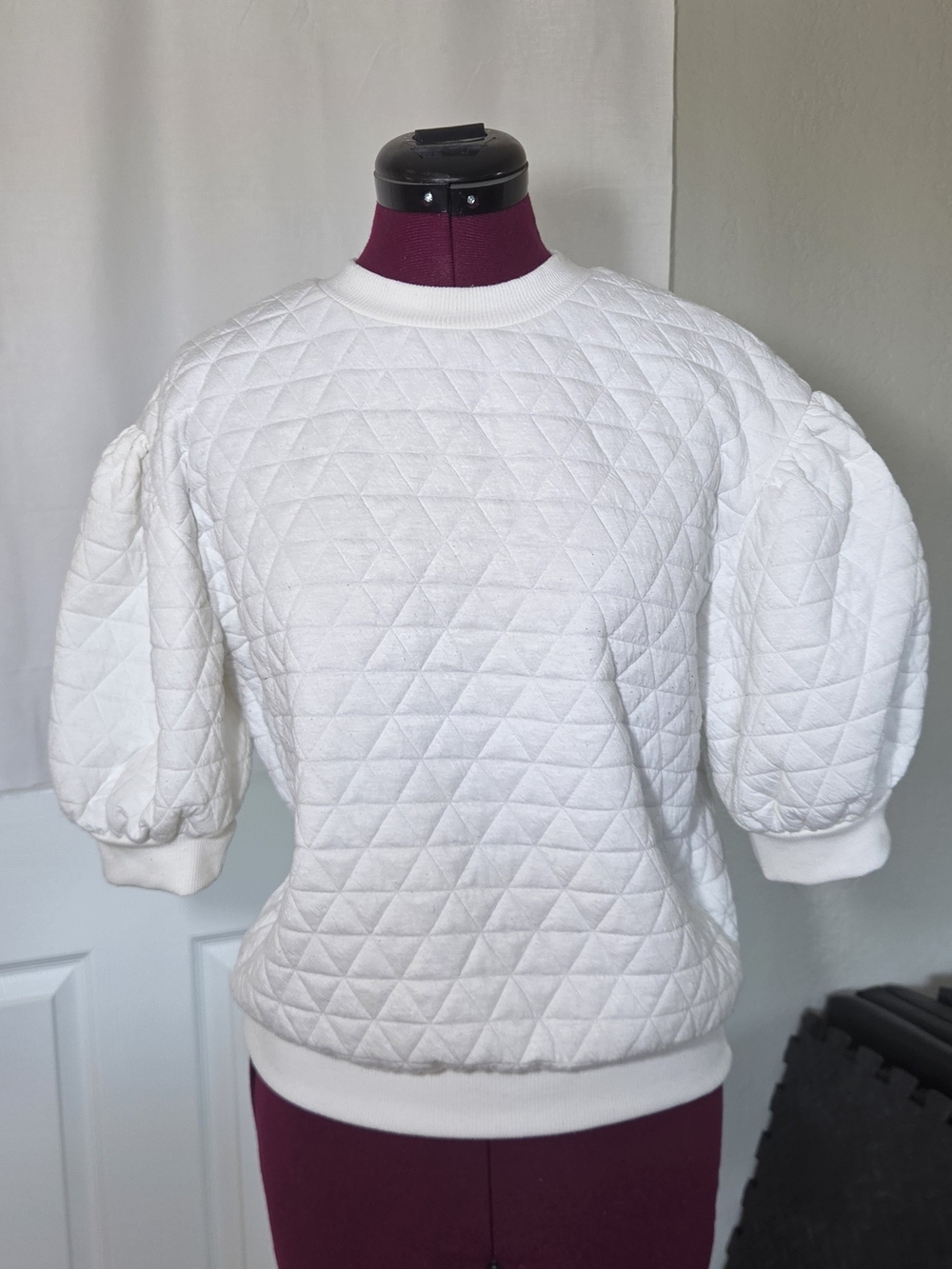 A New Day Quilted Puff Sleeve Sweatshirt - White Sporty Chic Balletcore